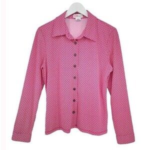 MICHAEL KORS Retro Mod 70s All Over Print Long Sleeve Buttoned Top Large